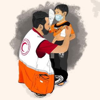 |English follows:
‏رانية مهنا، فنانة تشكيلية 🎨كانت نازحة في ⁧‫#مستشفى_القدس‬⁩ في ⁧‫#غزة‬⁩، رسمت خلالها هذه...