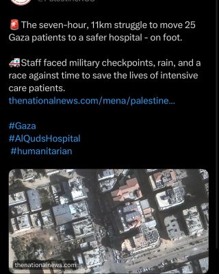 |🚨The seven-hour, 11km struggle to move 25 Gaza patients to a safer hospital - on foot.

🚑Staff faced military checkpoints, rain, and a race against time to save the lives of intensive care...
