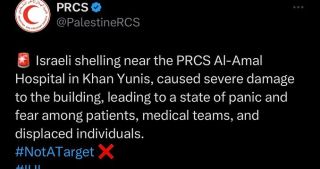 |‏🚨عاجل_الهلال الأحمر:قصف اسرائيلي قرب مستشفى الأمل التابع للجمعية في خانيونس ما ادى الى اضرار جسيمة في...
