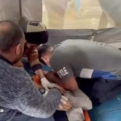 |English follows:
‏📌فيديو يظهر انهيار شاب جراء صدمته باستشهاد شقيقه داخل النقطة الطبية التابعة للجمعية في...