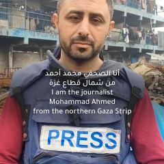 |Journalist Muhammad Ahmed, speaking from northern Gaza about the difficulties of journalistic work.
الصحفي محمد أحمد، يتحدث من شمال غزة عن صعوبات العمل...