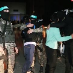 This farewell occurs only with hostages of the Palestinian resistance! 
A farewell full of hugs and handshakes. 
Could the hostages smile only after the resistance has gained their trust, reassured...