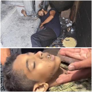 هاتان صورتان ، احداهما لشاب لم ينتهي من إعداد الطعام حتى قتله جيش الاحتلال الاسرائيلي ، والثانية لطفل وضع...