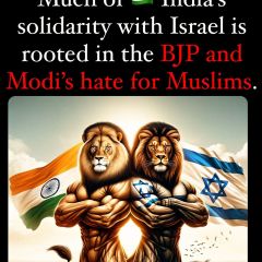 Images like this saturate the Indian propaganda campaign against Palestine ðŸ‡µðŸ‡¸ 

Islamophobia and the BJPâ€™s hate for #Indiaâ€™s 230 million Muslims is what drives the...