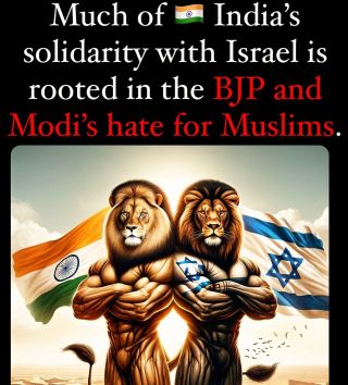 Images like this saturate the Indian propaganda campaign against Palestine ðŸ‡µðŸ‡¸ 

Islamophobia and the BJPâ€™s hate for #Indiaâ€™s 230 million Muslims is what drives the...