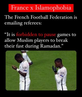 The French will Islamophobe. 

Especially when it comes to football âš½ï¸

A large number of French League players are Muslims, and observing #Ramadan.

#football #france #soccer