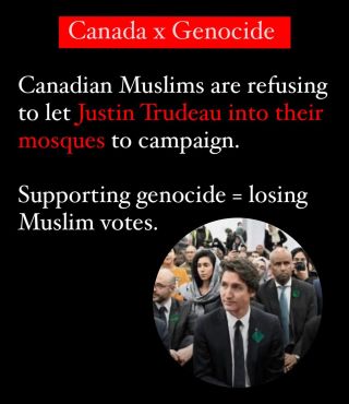 I was in the greater Toronto in October when the Muslim communities refused to let Trudeau into 5 mosques in the area. 

Genocide Justin wants Muslim votes in Canada ðŸ‡¨ðŸ‡¦, but supported...